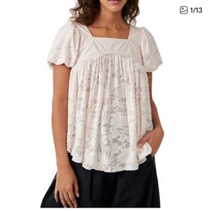 Free People Floral Lace Blouse in Cream